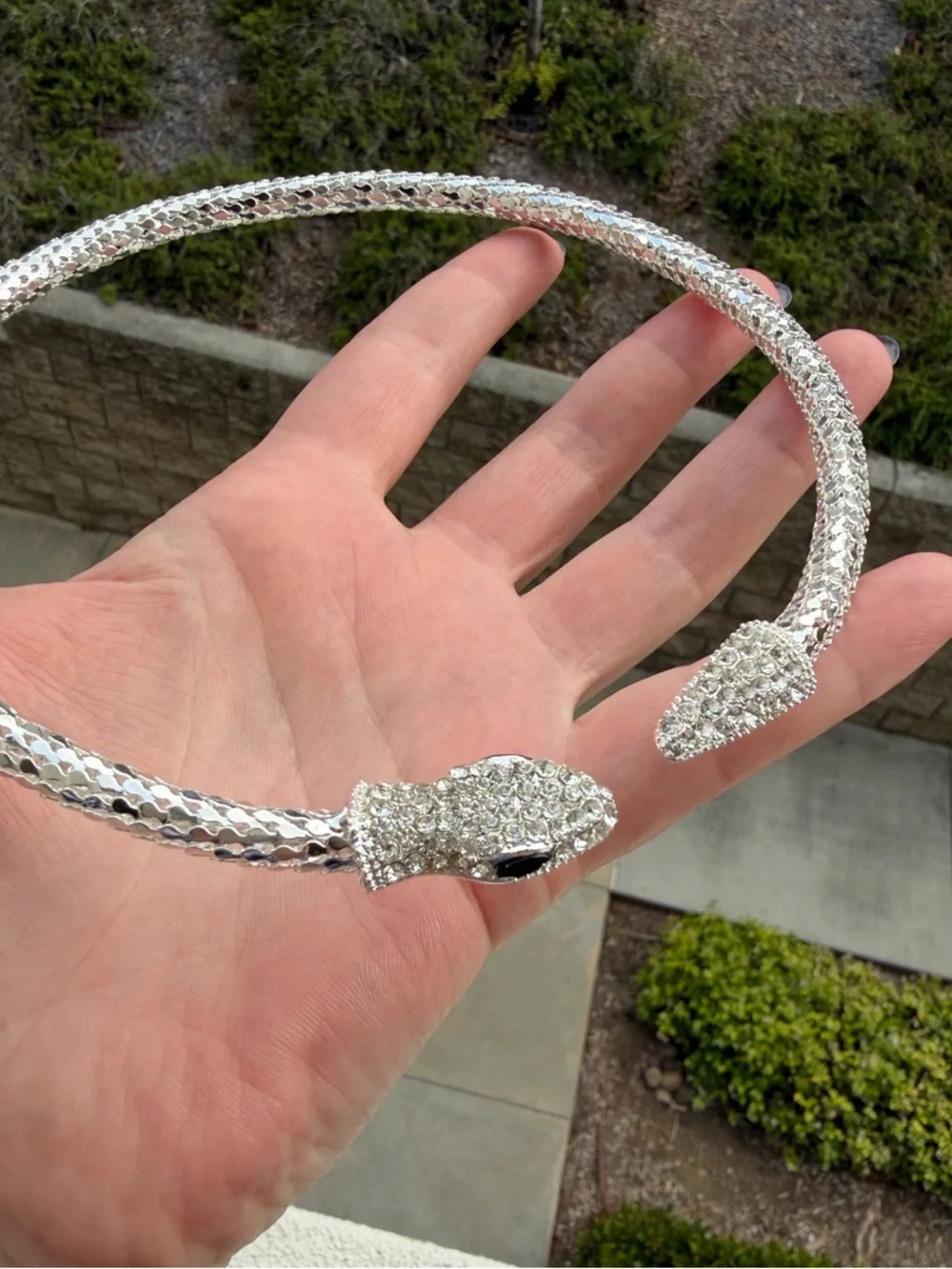 Silver Snake Head Torque Necklace